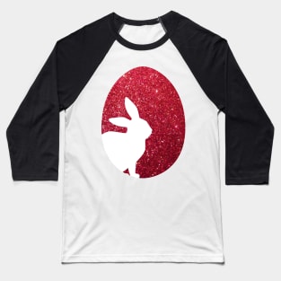 Easter Bunny Silhouette in Red Faux Glitter Easter Egg Baseball T-Shirt